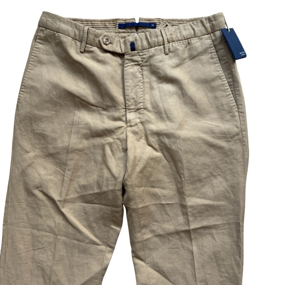 INCOTEX Slowear Linen Cotton Trousers Sz 32 Khaki Classic Fit Made in Europe NWT